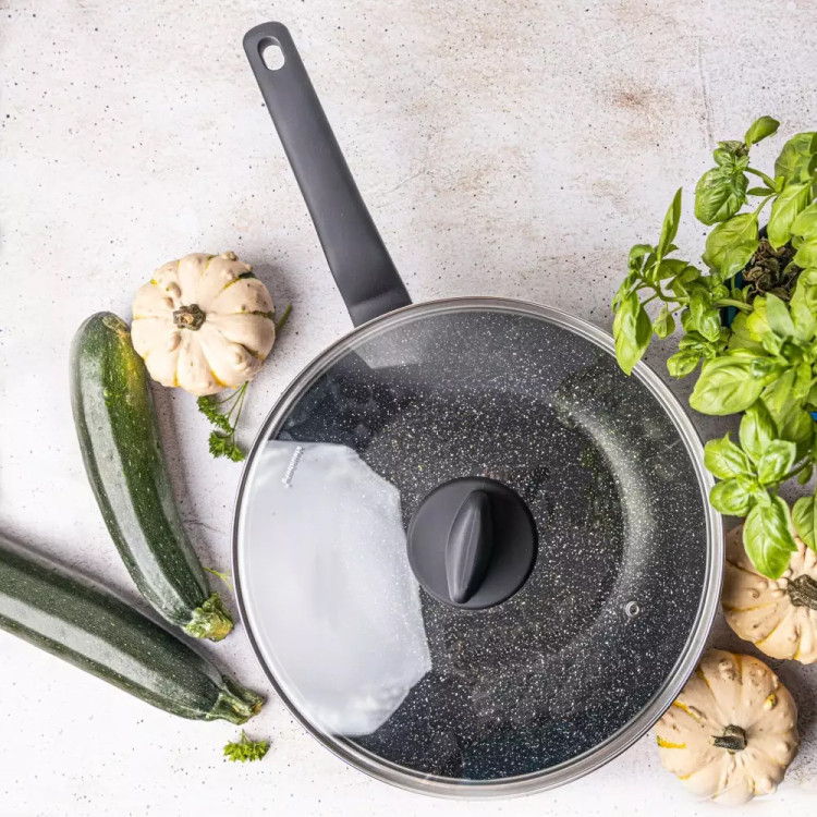 Wok z pokrywką 28 cm patelnia głęboka marmurowa duża Klausberg KB 7668 czarny marmurek