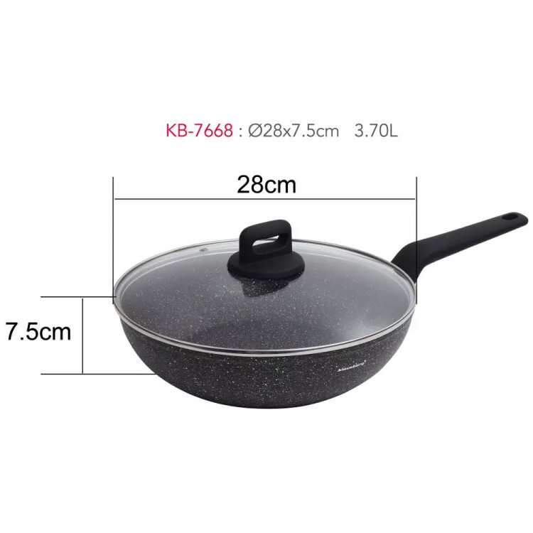 Wok z pokrywką 28 cm patelnia głęboka marmurowa duża Klausberg KB 7668 czarny marmurek