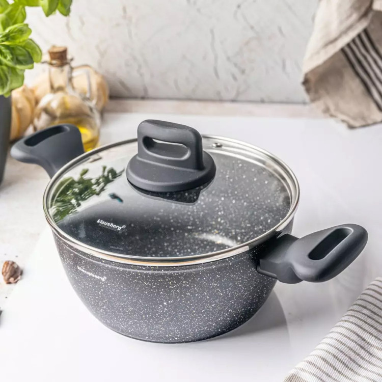 Garnek marmurkowy mały 2.3 l z pokrywką 20 cm Klausberg KB 7670 czarny marmurek indukcja gaz