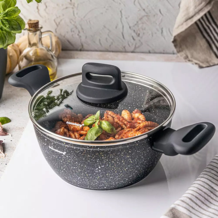 Garnek marmurkowy mały 2.3 l z pokrywką 20 cm Klausberg KB 7670 czarny marmurek indukcja gaz