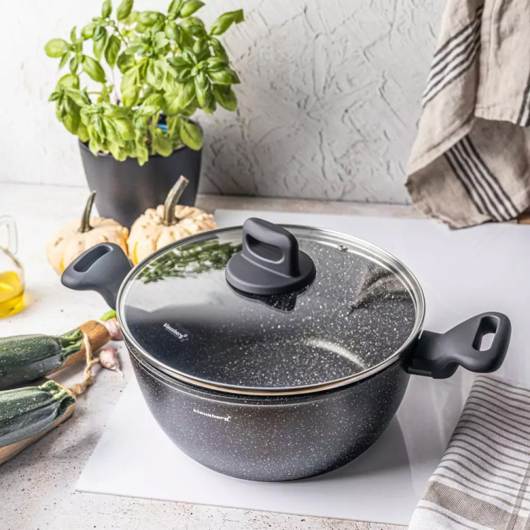 Garnek marmurkowy 5.7 l z pokrywką 28 cm Klausberg KB 7672 czarny marmurek indukcja gaz