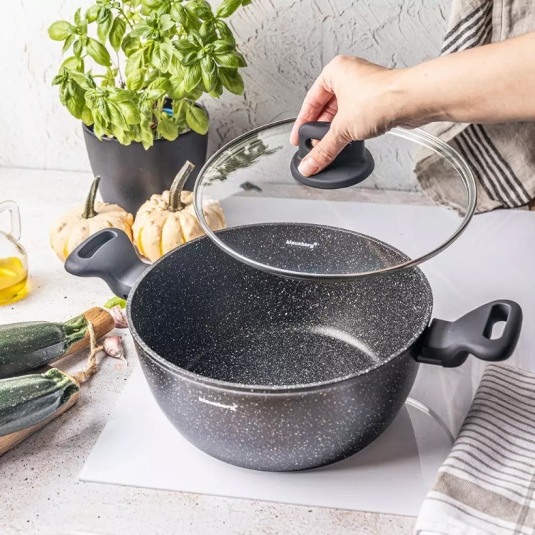 Garnek marmurkowy 5.7 l z pokrywką 28 cm Klausberg KB 7672 czarny marmurek indukcja gaz