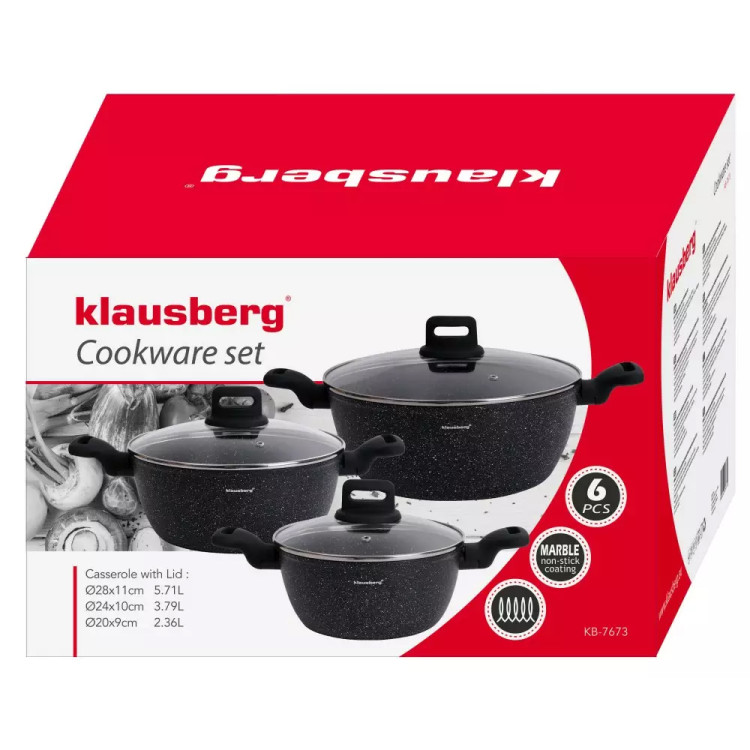 Zestaw garnków 20/24/28 cm z powłoka marmurkową 6 elementowy Klausberg KB 7673