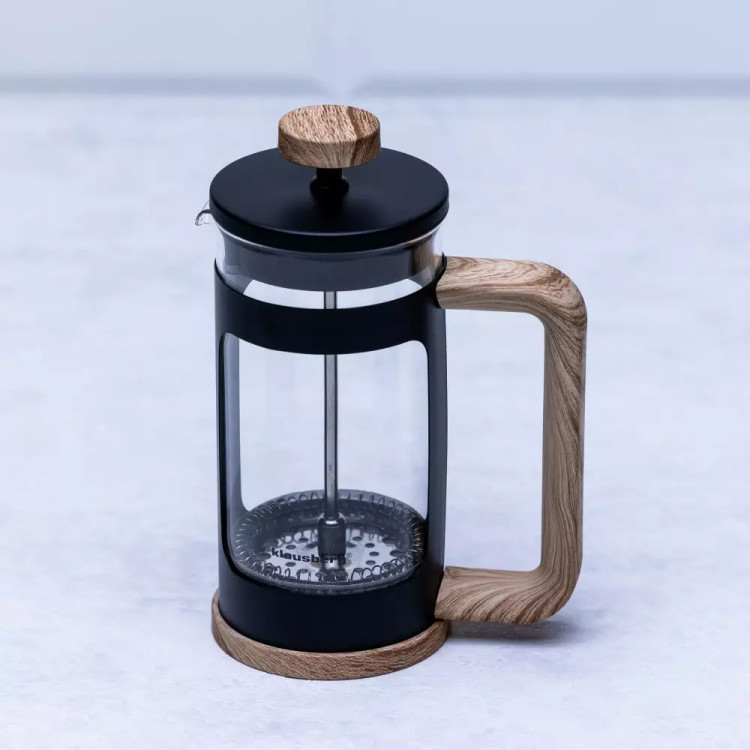 Szklany zaparzacz tłokowy do herbaty kawy ziół 350 ml Klausberg KB 7679 uchwyty drewniane