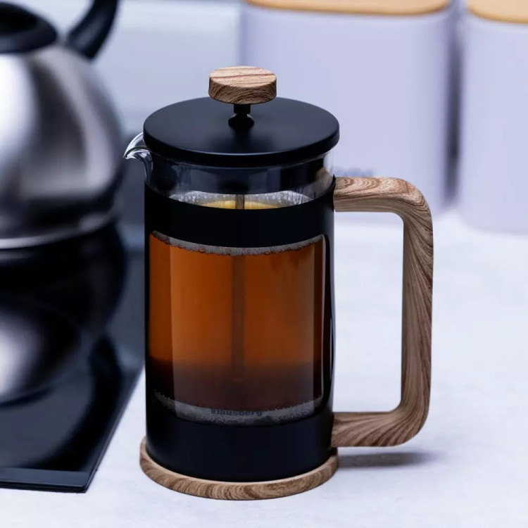 Szklany zaparzacz tłokowy do herbaty kawy ziół 1000 ml Klausberg KB 7681 uchwyty drewniane