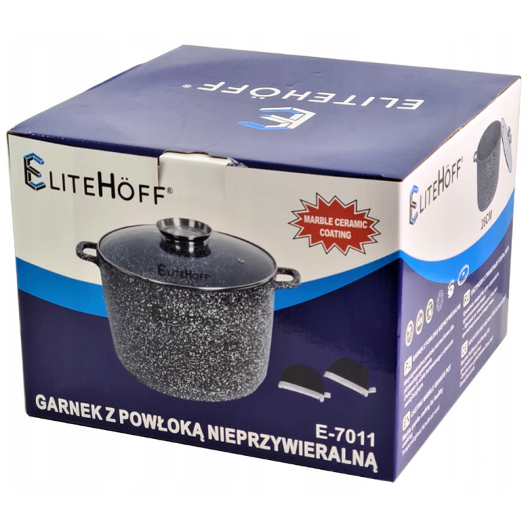 Garnek marmurowy z pokrywką Elitehoff E 7011 duży szary 10.2 L indukcja gaz