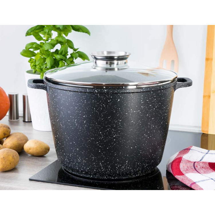 Garnek marmurowy z pokrywką duży czarny 10 L indukcja  Elitehoff E 7012
