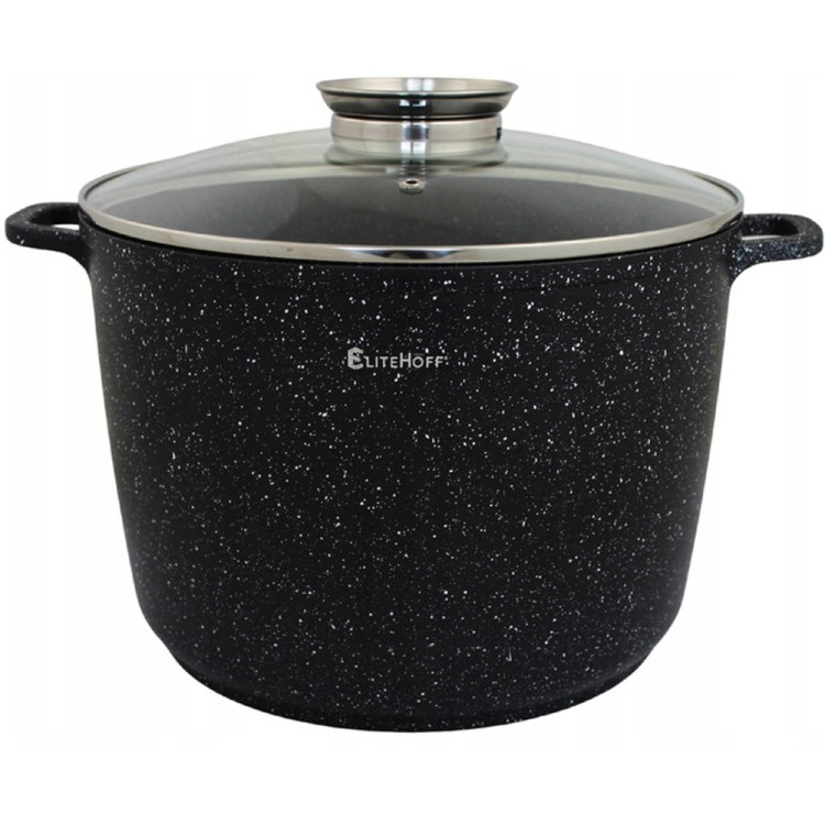 Garnek marmurowy z pokrywką duży czarny 6.5 L indukcja  Elitehoff E 7013