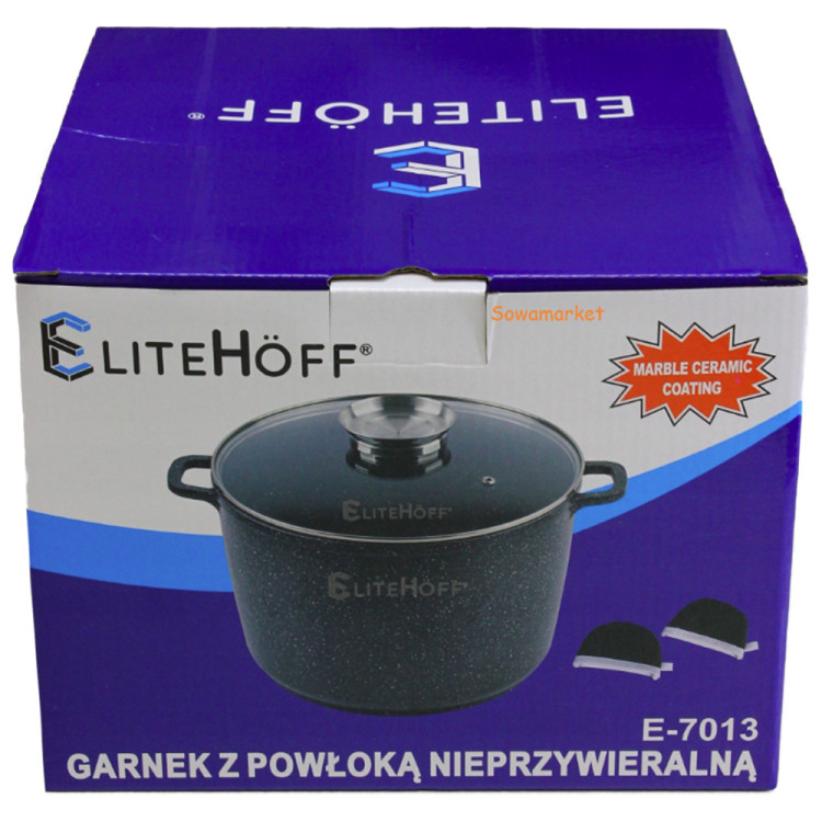 Garnek marmurowy z pokrywką duży czarny 6.5 L indukcja  Elitehoff E 7013