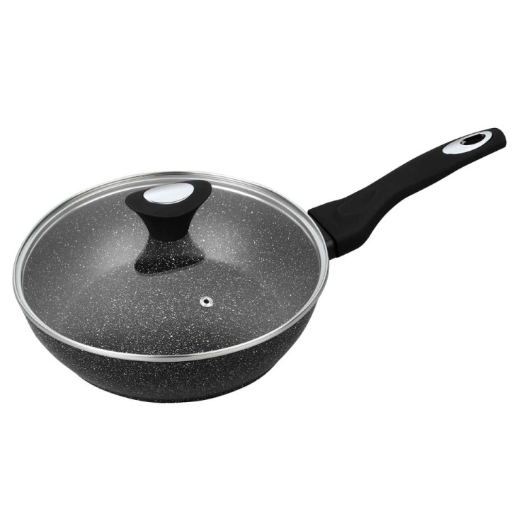 Patelnia głęboka z pokrywką 18 cm mała Krisberg KR 2676 powłoka marmurkowa indukcyjna gaz
