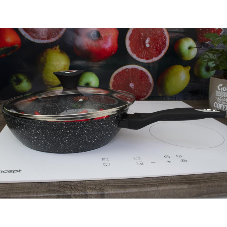 Patelnia głęboka z pokrywką 26 cm średnia Krisberg KR 2680 powłoka marmurkowa indukcyjna gaz