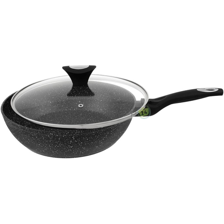 Patelnia głęboka z pokrywką 26 cm średnia Krisberg KR 2680 powłoka marmurkowa indukcyjna gaz