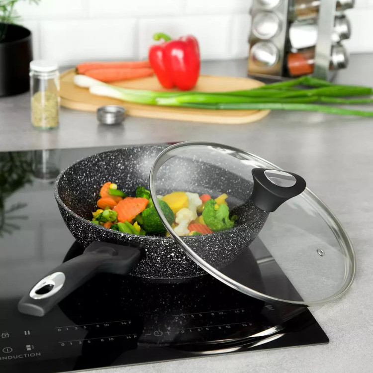 Patelnia głęboka z pokrywką 26 cm średnia Krisberg KR 2680 powłoka marmurkowa indukcyjna gaz