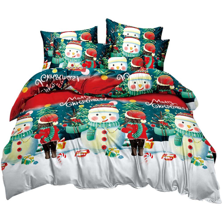 Pościel świąteczna 160x200 bawełna satynowa 3D Cotton World gruba 3 części 105 bałwan i chłopiec