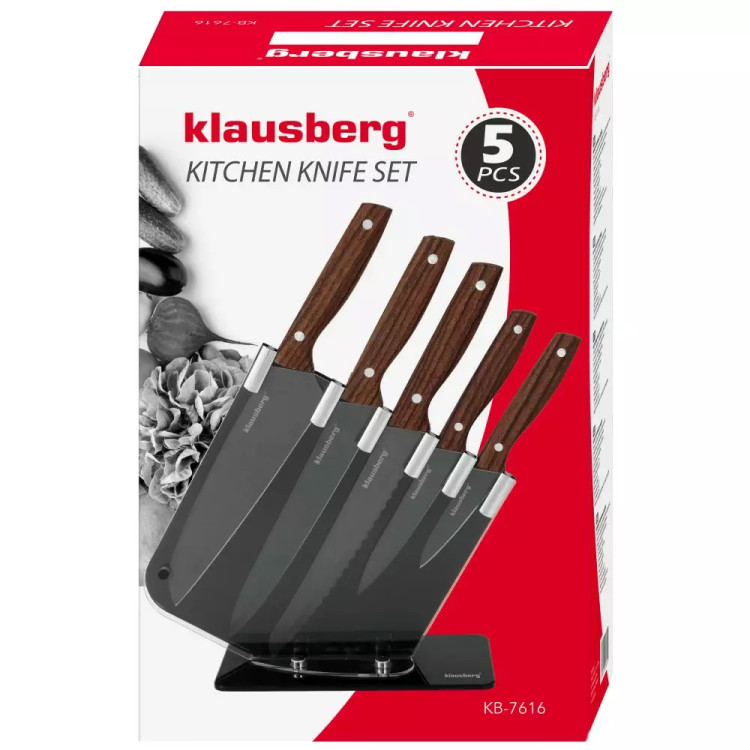Noże kuchenne z powłoką marmurową zestaw 6 elementowy w stojaku Klausberg KB 7616