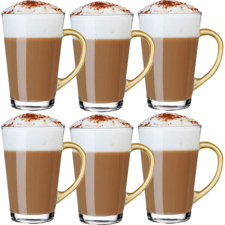 Szklanki ze złotym uchem 300 ml Glasmark Iwo do herbaty kawy latte macchiato komplet 6 sztuk