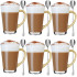 Szklanki ze złotym uchem 300 ml Glasmark Iwo do herbaty kawy latte macchiato komplet 6 sztuk z długimi łyżeczkami