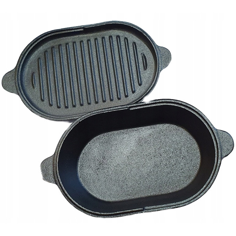 Brytfanna żeliwna z pokrywą grillową 28x16x8 cm Zilner ZL-3012 ciężki garnek żeliwny czarny