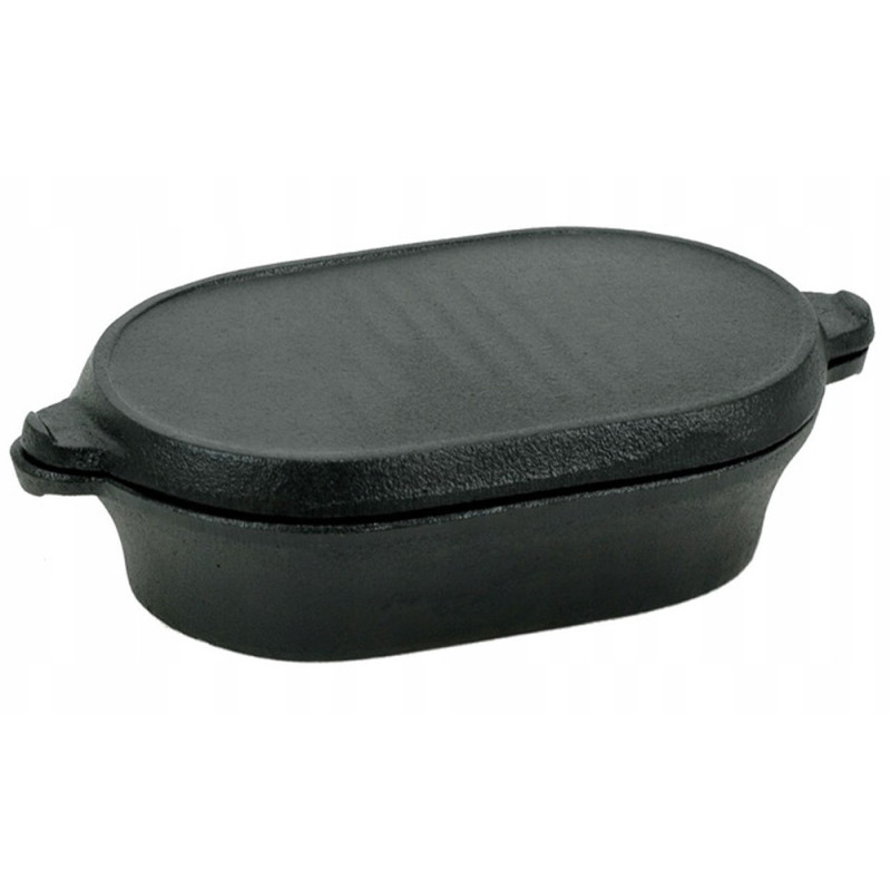 Brytfanna żeliwna z pokrywą grillową 28x16x8 cm Zilner ZL-3012 ciężki garnek żeliwny czarny
