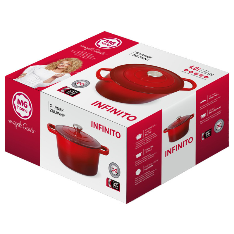 Garnek żeliwny emaliowany 2.5 L MG Home Infinito kociołek czerwony 20 cm