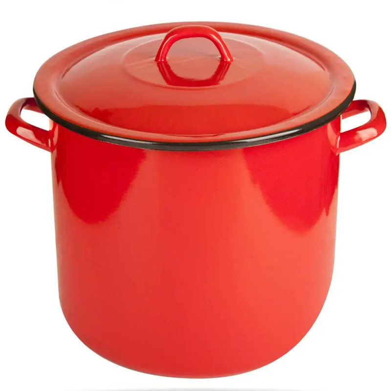 Garnek emaliowany czerwony 15 L prosty duży kociołek z pokrywką 28 cm Tragar
