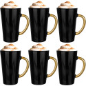Szklanki czarne ze złotym uchem 300 ml Glasmark Iwo do herbaty kawy latte macchiato komplet 6 sztuk