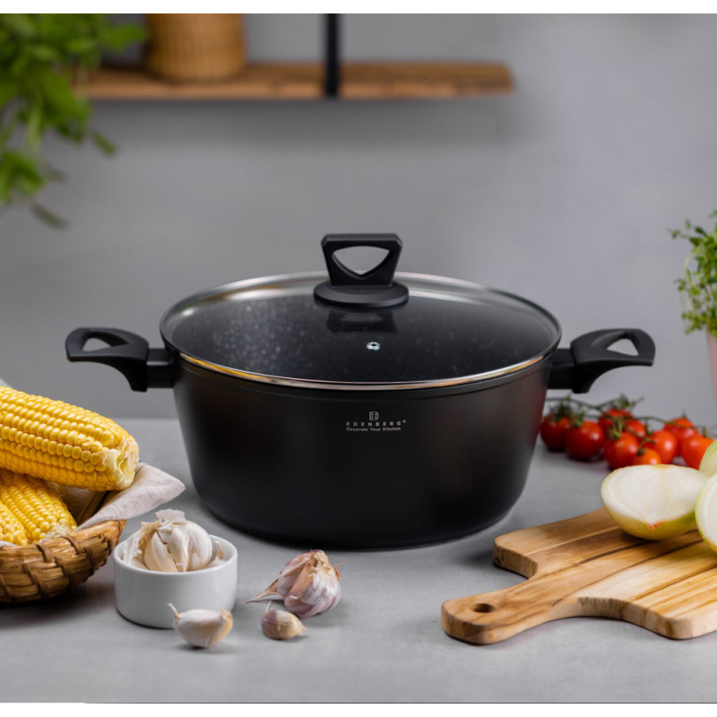 Garnek marmurowy 6.6 L z pokrywką Edenberg EB-7461 28x13 cm indukcję gaz