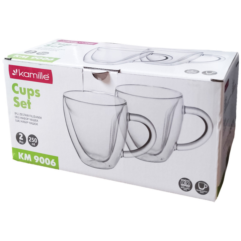 Szklanki termiczne z uchem  serce 250 ml do kawy latte komplet 2 szt Kamille 9006
