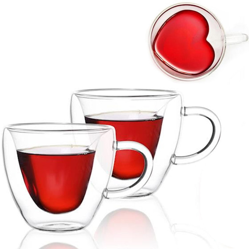 Szklanki termiczne z uchem  serce 250 ml do kawy latte komplet 2 szt Kamille 9006