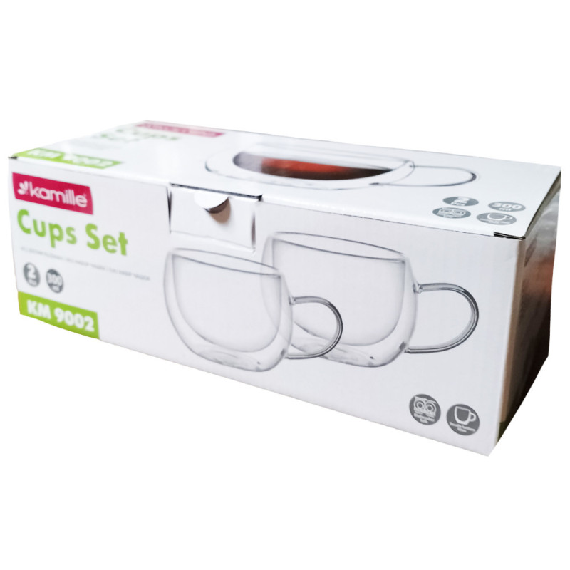 Szklanki termiczne niskie 300 ml latte Kamille KM 9002 komplet 2 szt szklanek