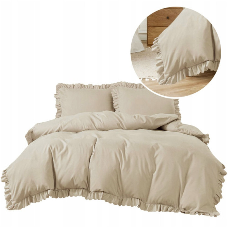 Pościel z falbanką 140x200 mikrofibra Cotton World 2 części 2592 beżowy