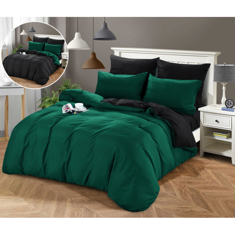 Pościel dwustronna 160x200 mikrofibra Cotton World 3 części 2487 zielono-czarna