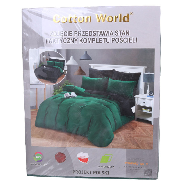 Pościel dwustronna 160x200 mikrofibra Cotton World 3 części 2487 zielono-czarna