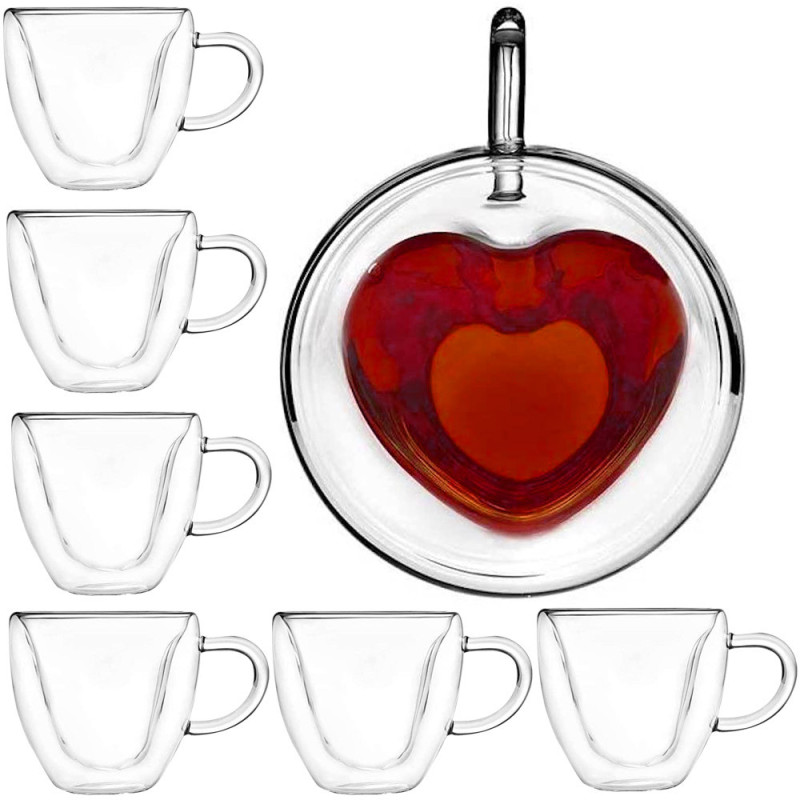 Szklanki termiczne z uchem serce 250 ml do kawy latte komplet 6 sztuk Kamille 9006