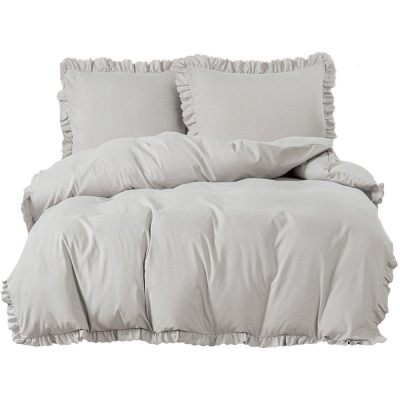 Pościel z falbanką 140x200 mikrofibra Cotton World 2 części 2597 jasno-szara