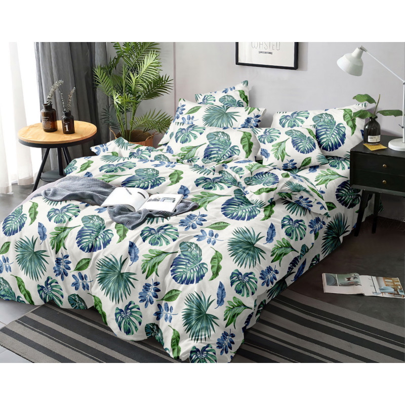 Pościel 140x200 bawełna satynowa Cotton World gruba 2 części 919 liście monstera jungle