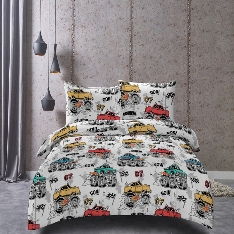 Pościel dla chłopca 140x200 bawełna satynowa Cotton World gruba 2 części 2510 monster truck