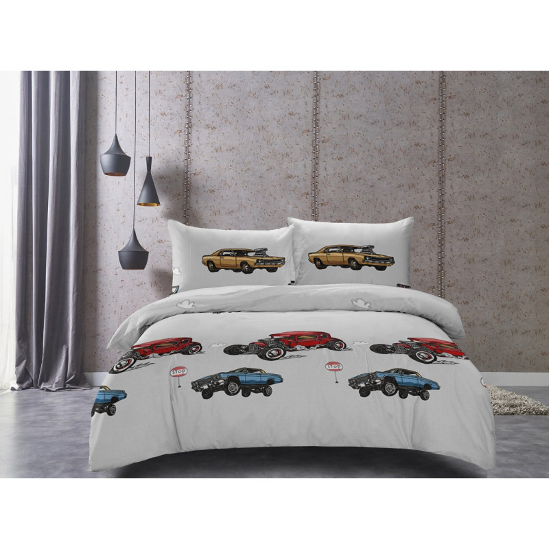 Pościel dla chłopca 160x200 bawełna satynowa Cotton World gruba 3 części 2507 autka