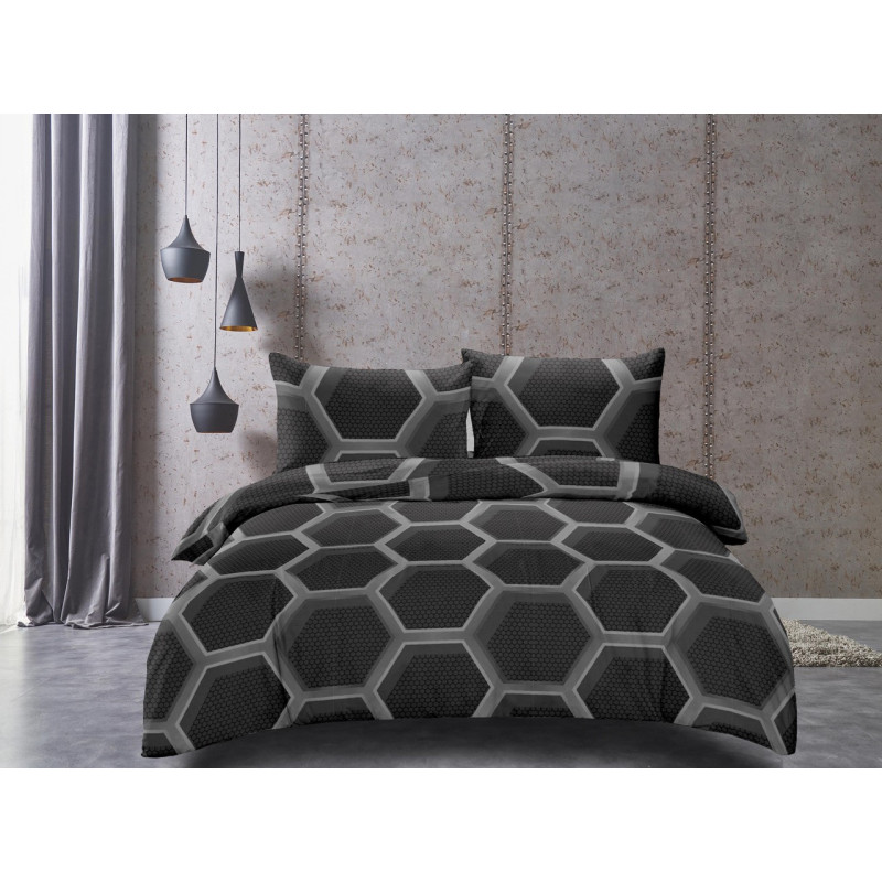Pościel 160x200 bawełna satynowa Cotton World gruba 3 części 2060 czarne heksy