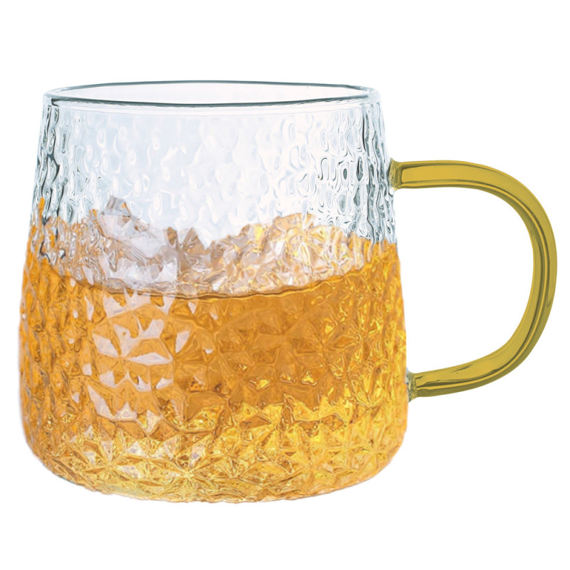 Szklanki z żółtym uchem do ciepłych napojów 350 ml MG Home Deco zestaw 4 szklanek