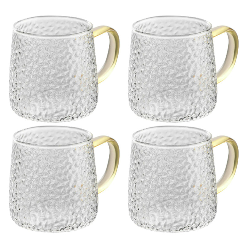 Szklanki z żółtym uchem do ciepłych napojów 350 ml MG Home Deco zestaw 4 szklanek