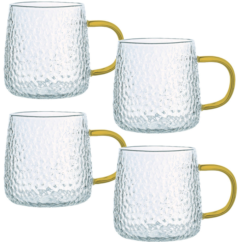 Szklanki z żółtym uchem do ciepłych napojów 350 ml MG Home Deco zestaw 4 szklanek
