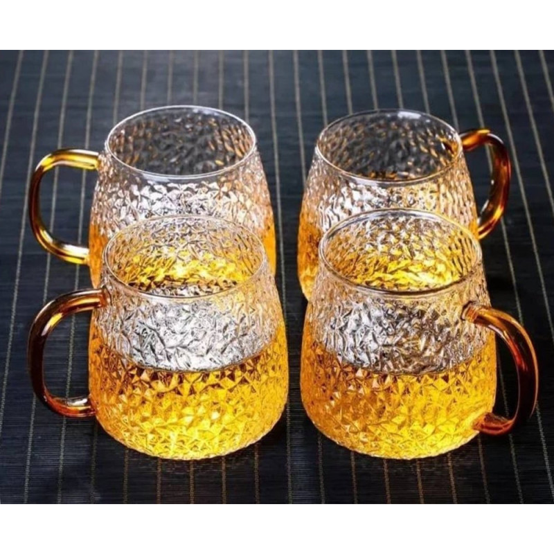 Szklanki z żółtym uchem do ciepłych napojów 350 ml MG Home Deco zestaw 4 szklanek