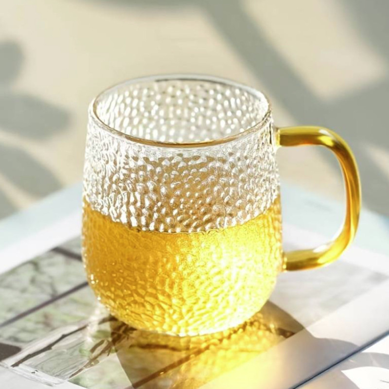 Szklanki z żółtym uchem do ciepłych napojów 350 ml MG Home Deco zestaw 4 szklanek