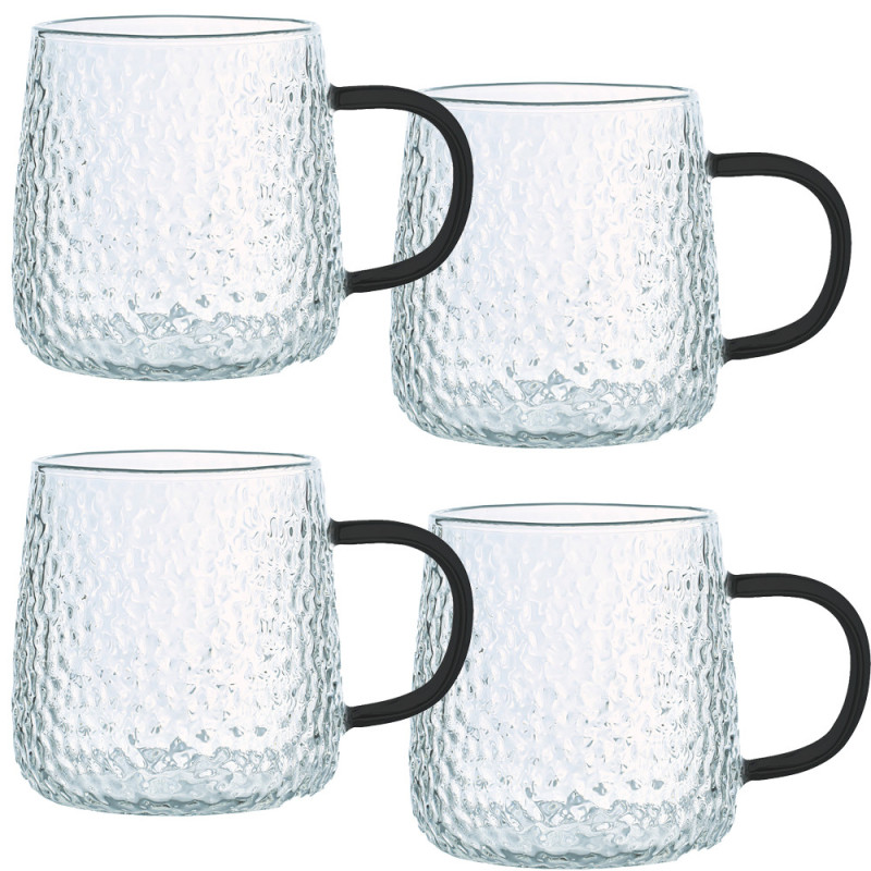 Szklanki z czarnym uchem do ciepłych napojów 350 ml MG Home Deco zestaw 4 szklanek