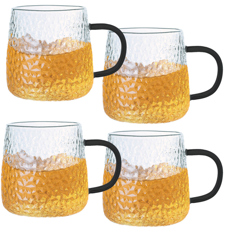 Szklanki z czarnym uchem do ciepłych napojów 350 ml MG Home Deco zestaw 4 szklanek