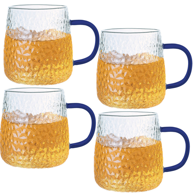 Szklanki z granatowym uchem do ciepłych napojów 350 ml MG Home Deco zestaw 4 szklanek