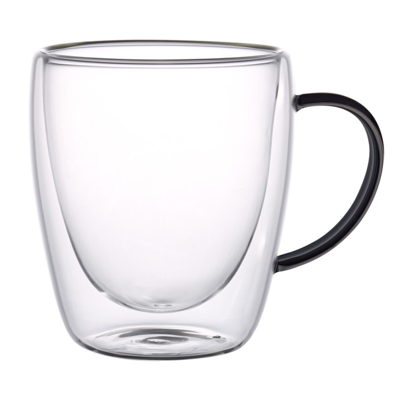 Szklanki termiczne z czarnym uchem Renza 300 ml do kawy latte komplet 2 szt MGHOME