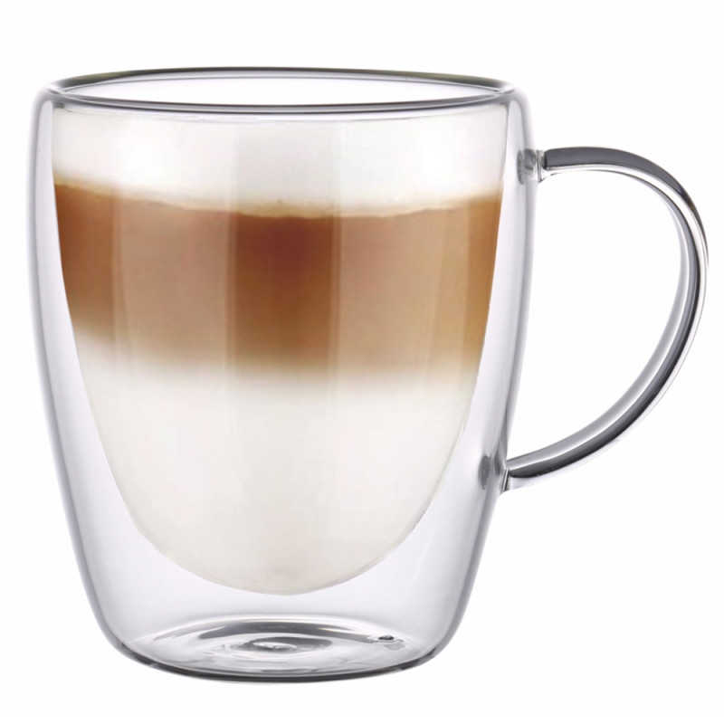 Szklanki termiczne z białym uchem Renza 300 ml do kawy latte komplet 2 szt MGHOME