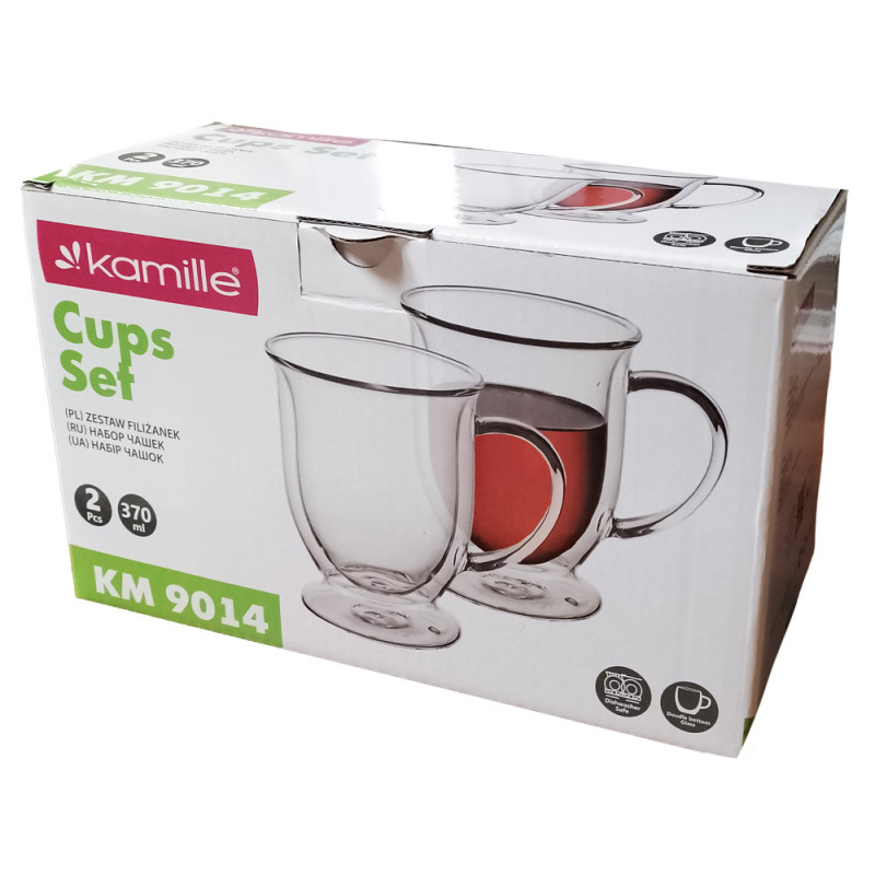 Szklanki termiczne z uchem Kubas 370 ml do kawy latte komplet 6 sztuk Kamille 9014
